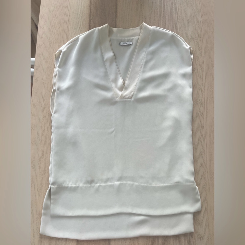Vince Sleeveless Silk Lined Cream Tunic Blouse Small